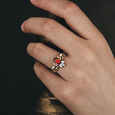 6 Prong Romantic Vine Themed Pear Cut Garnet Rings